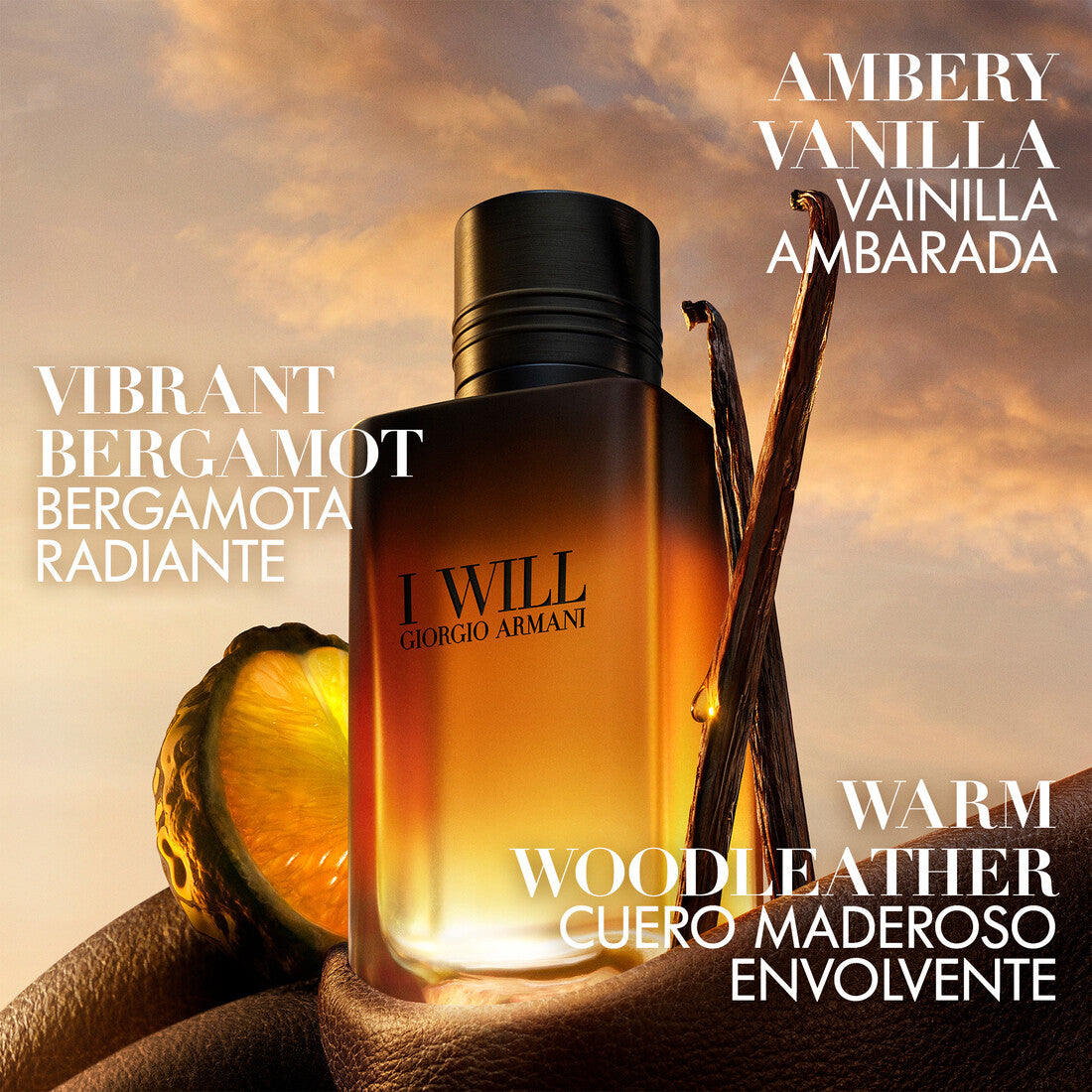 Giorgio Armani I Will 100 ml EDP notas de bergamota vainilla y cuero amaderado